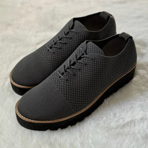 EILEEN FISHER 10 Eddy Knit Platform Oxford Loafers in Graphite Grey • Eddy 2 - Picture 12 of 15